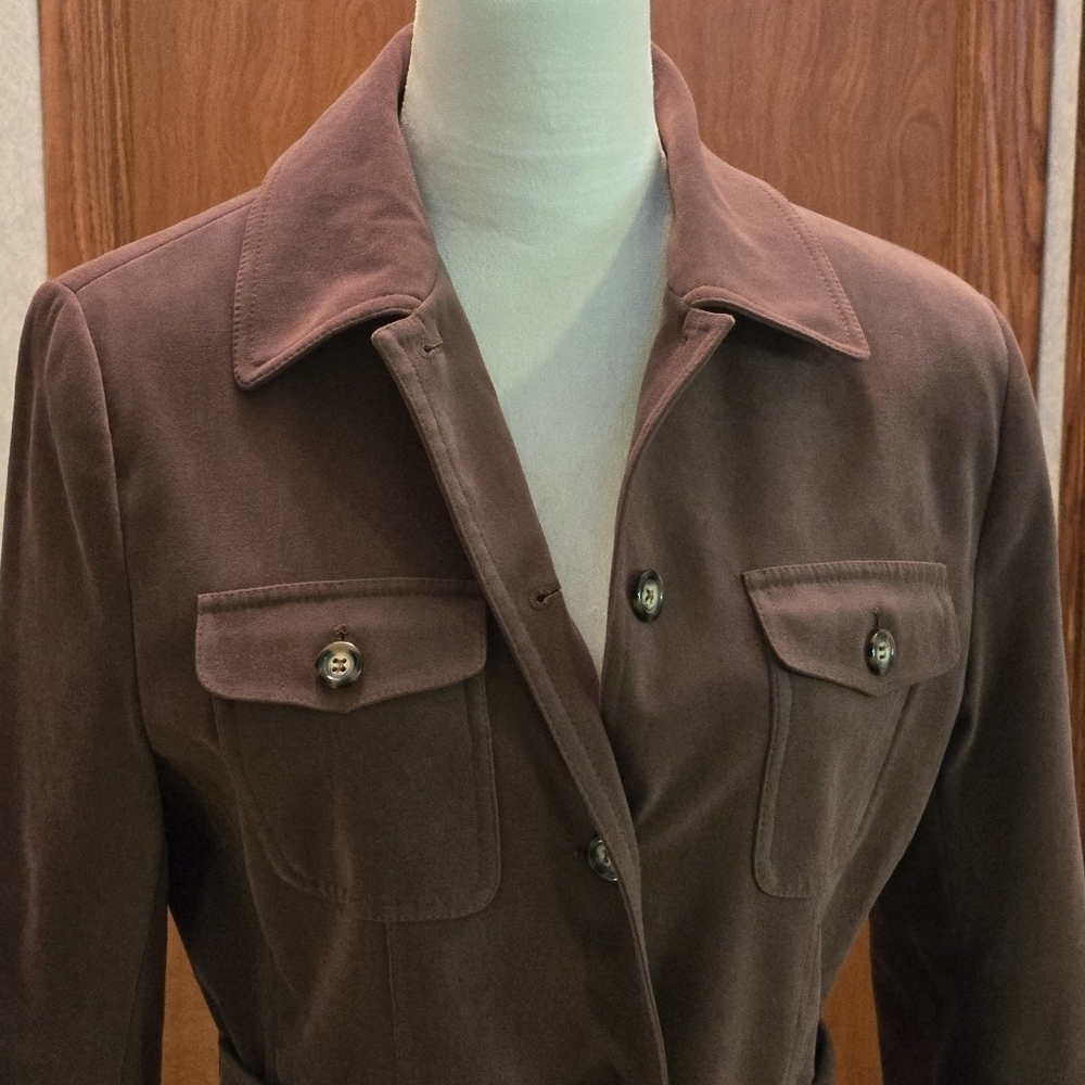 Talbots Trench Coat Jacket Overcoat Brown Belt Retro Detective‎ Stretch Women 6 - Picture 4 of 16